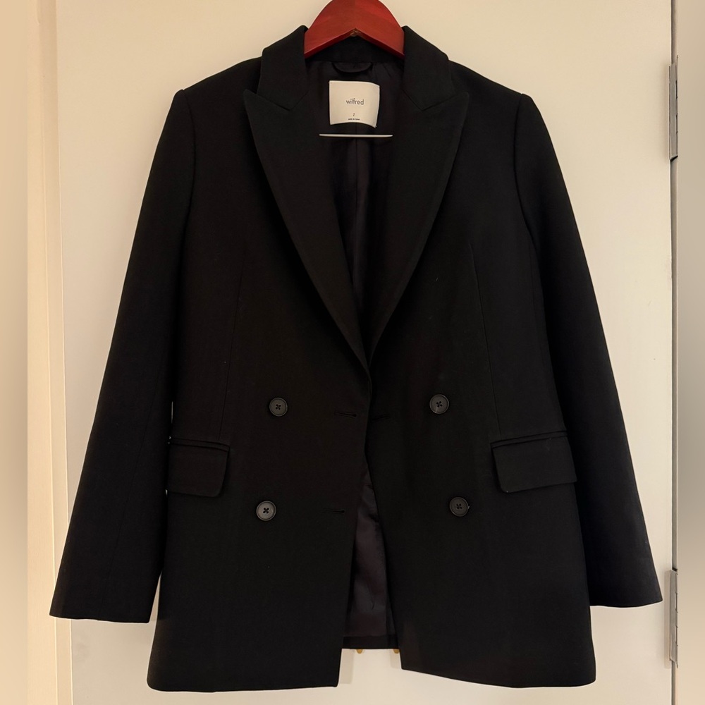 Aritzia Wilfred Margaux Black Double-Breasted Blazer (Size 2)